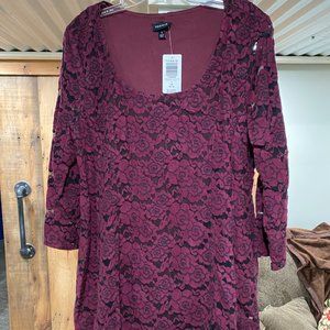 Torrid Fit and Flare Wine Floral Lace Shirt